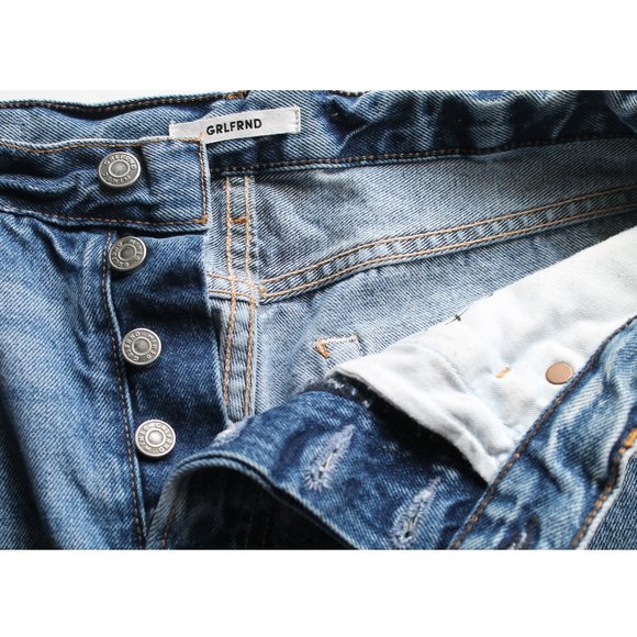 GRLFRND Marjan Denim Shorts 7.5" / Size 27 / Step It Up Blue Distressed Bermuda - Picture 12 of 13